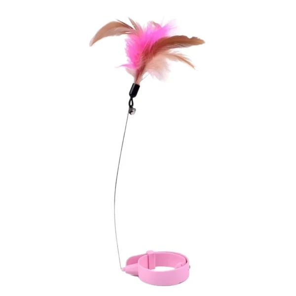 Head mounted cat teaser toy that hangs around your neck  easily freeing your hands  with a bendable rod