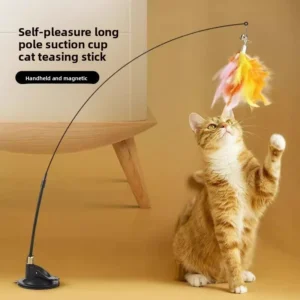 Cat Teaser Wand with Suction Cup cat toy cat to play by itself Kitten Toys Interactive Feather Stick Detachable
