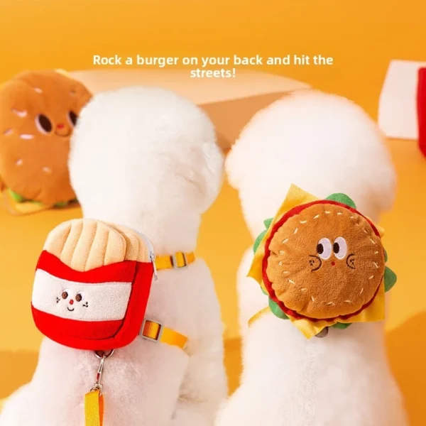 120cm drawstring pet backpack drawstring cute burger french fries backpack drawstring cat vest dog chest harness outdoor dog walking rope