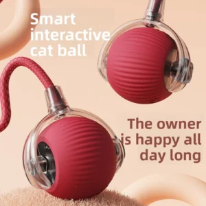 Cat toy ball  interactive pet toy with a mesh tail and foil pieces  USB rechargeable  three speeds with squeaky sound  suitable for dogs