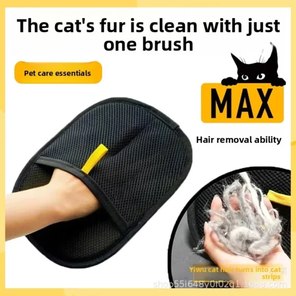 Reusable Pet Hair Removal Glove Black Mesh Washable Ergonomic Cleaning Mitt