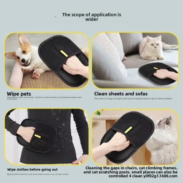 Reusable Pet Hair Removal Glove Black Mesh Washable Ergonomic Cleaning Mitt