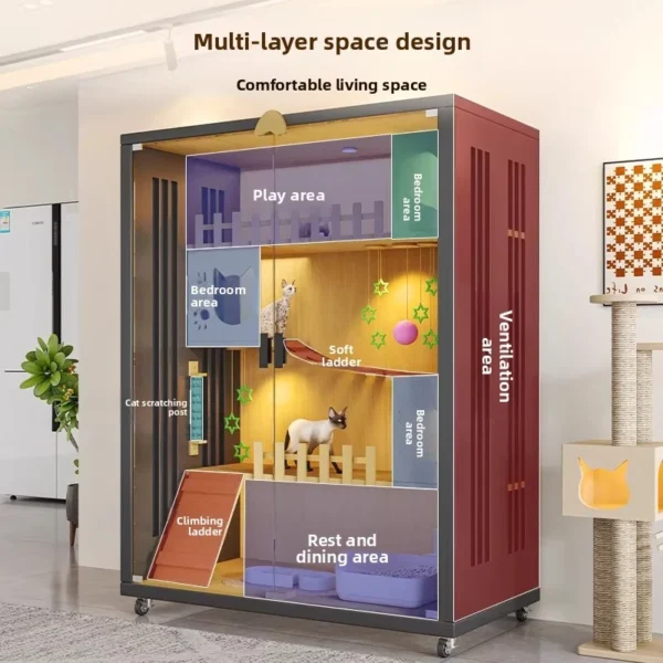 sg-11134201-82630-ml9o7tr5s4qo46.webp Large Luxury Cat Cage Wooden with Glass Door and Light Cat Luxury Villa Cat House