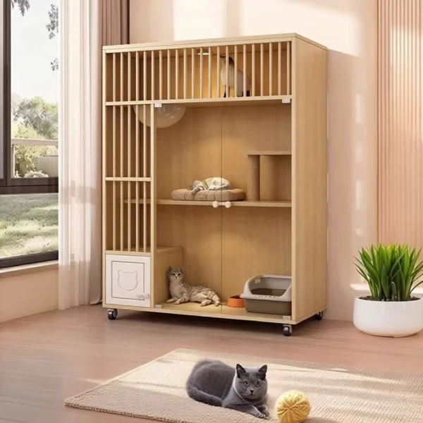 sg-11134201-82634-ml9o7sdkudj776.webp Large Luxury Cat Cage Wooden with Glass Door and Light Cat Luxury Villa Cat House